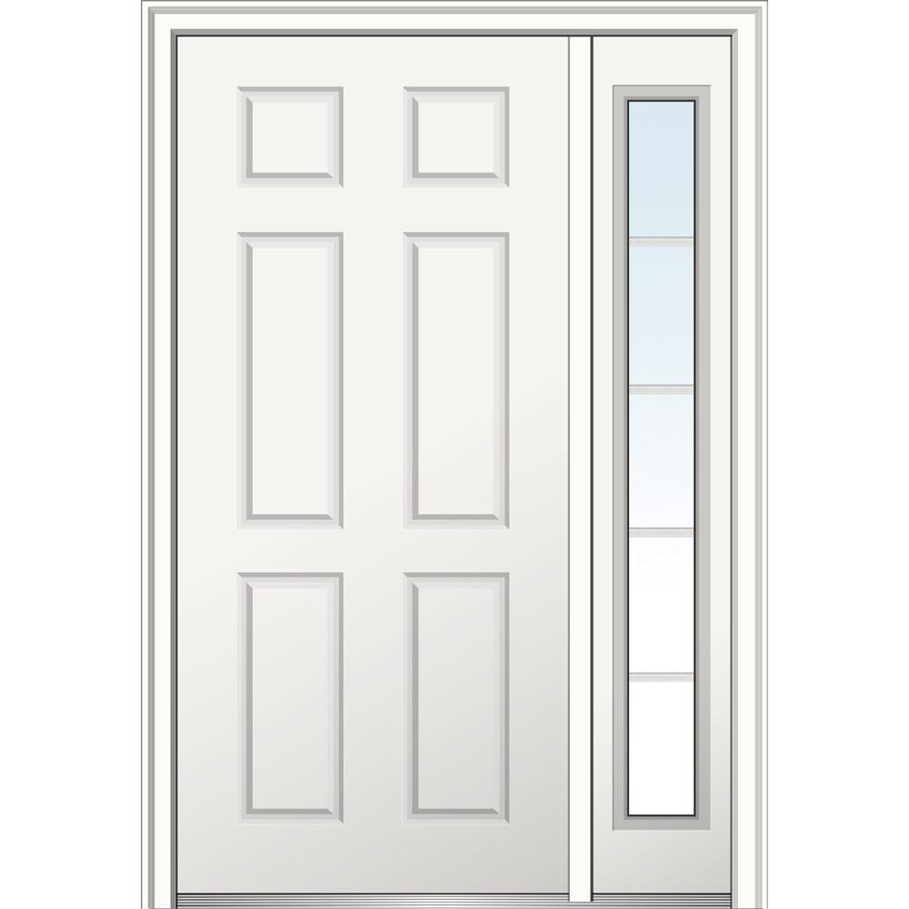 53 in. x 81.75 in. 6-Panel Left-Hand 6-Panel Primed Steel Prehung Front Door with One Sidelite on 6-9/16 in. Frame