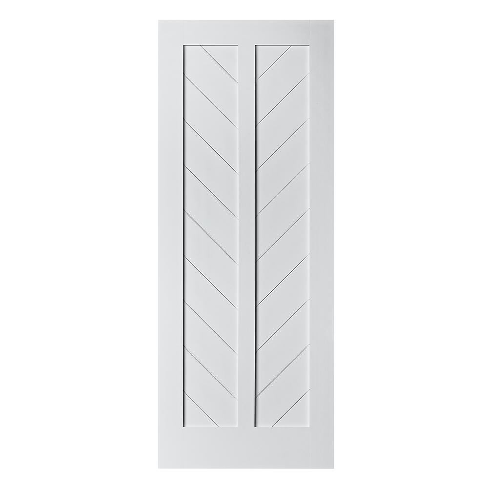 37 in. x 84 in. Chevron MDF Primed White Interior Barn Door Slab