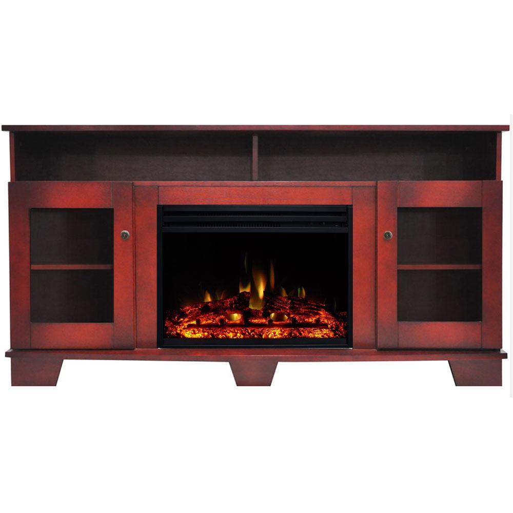 Savona 59 in. Electric Fireplace Heater TV Stand in Cherry with Enhanced Log Display and Remote
