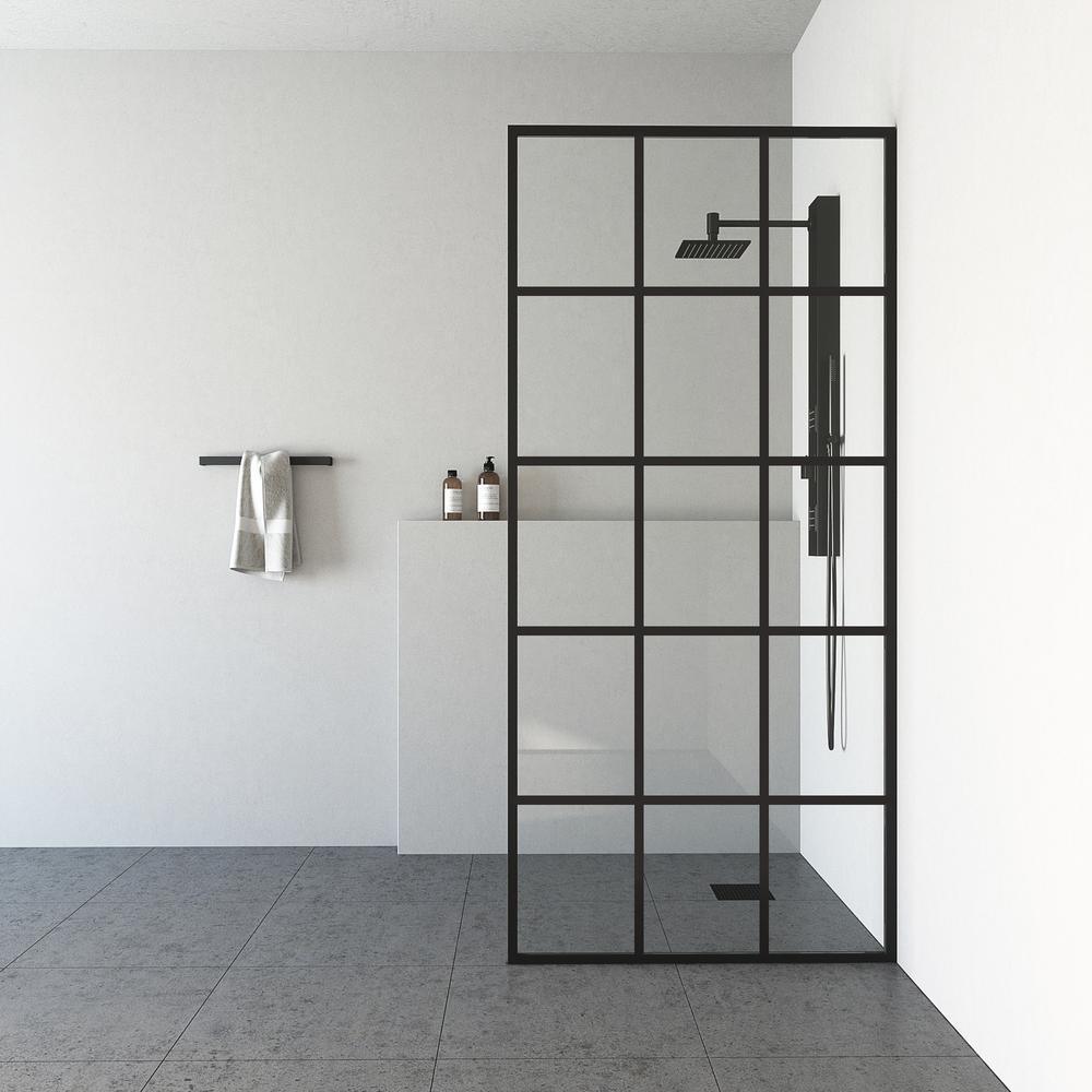 Mosaic 34 in. x 74 in. Framed Fixed Shower Door in Matte Black without Handle