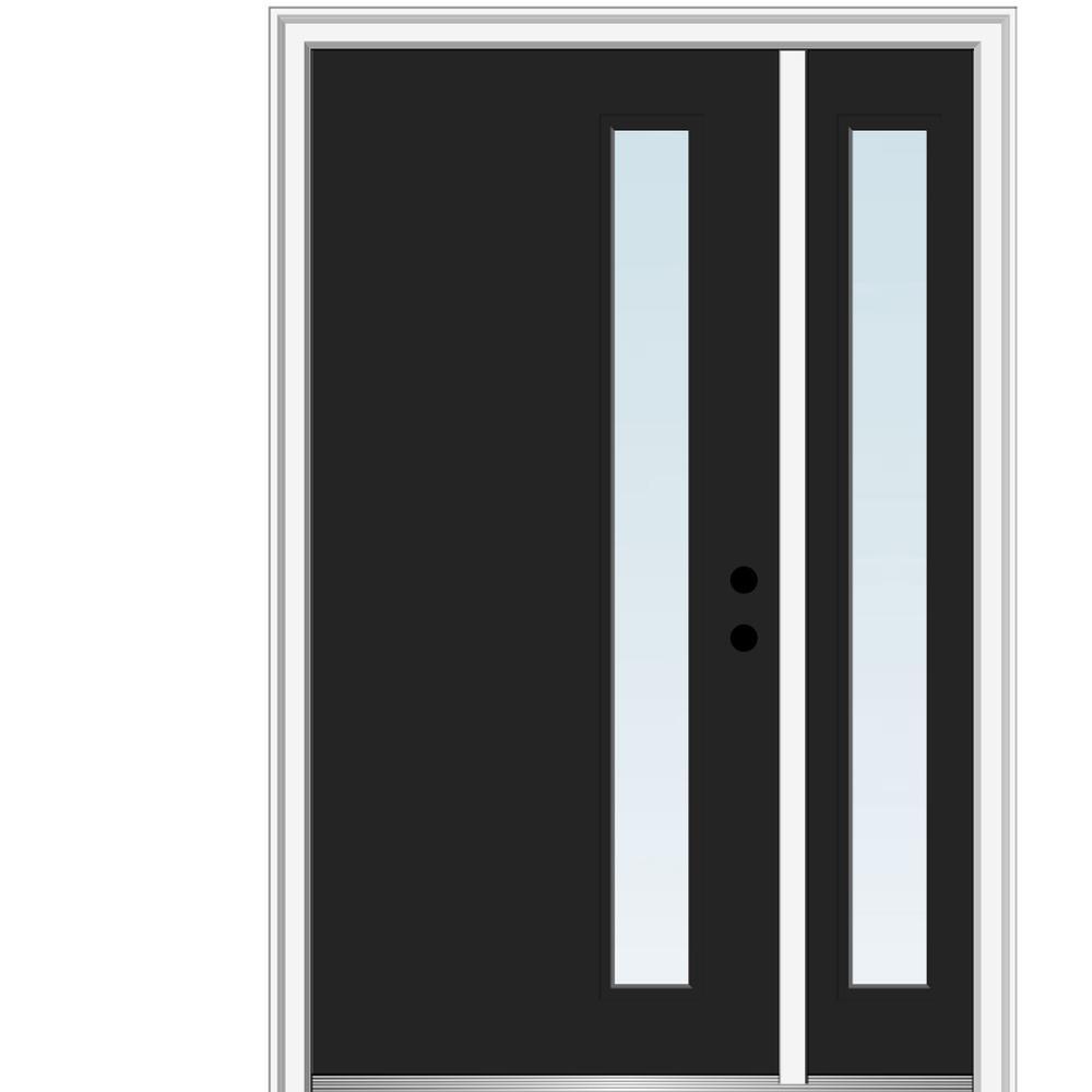 51 in. x 81.75 in. Viola Clear Low-E Left-Hand Inswing 1-Lite Midcentury Painted Steel Prehung Front Door with Sidelite
