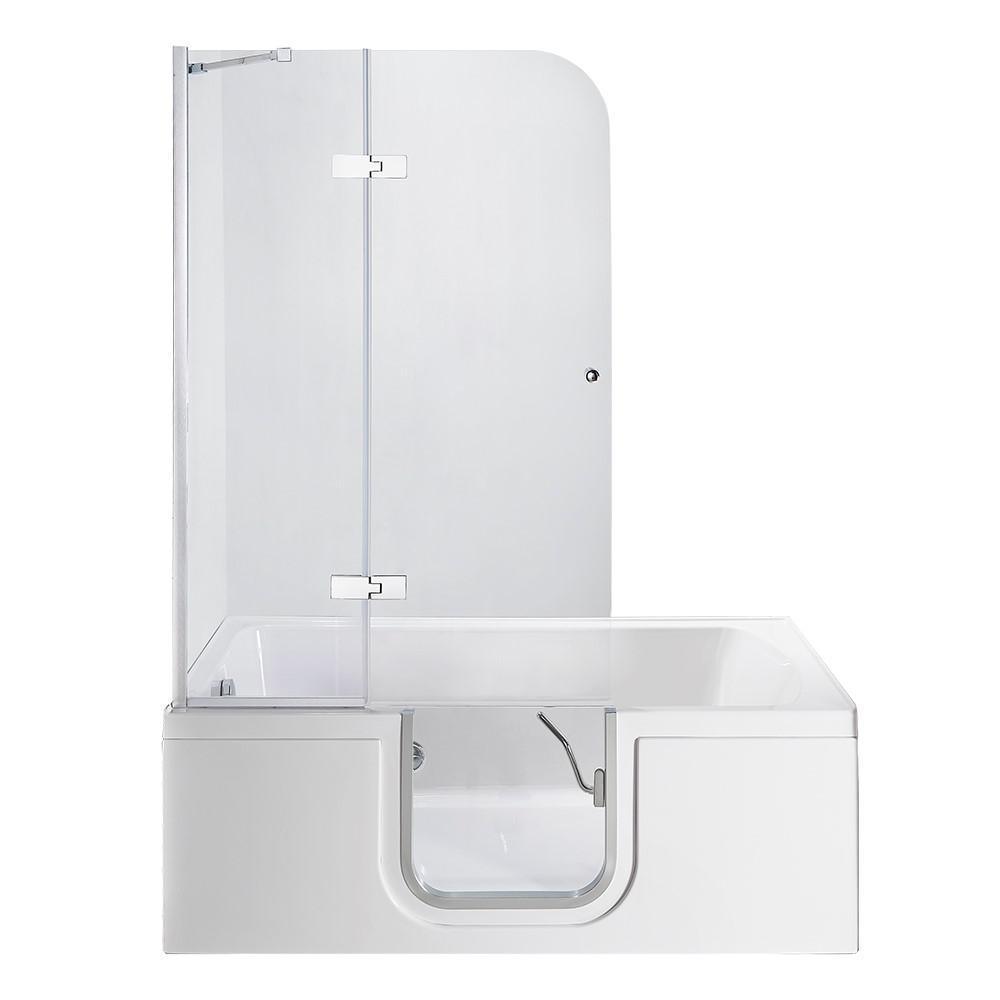 Laydown 60 in. Walk-in MicroBubble Air Bathtub in White, LHS Hinged Middle Glass Door Glass Door Screen, 2 in. LHS Drain