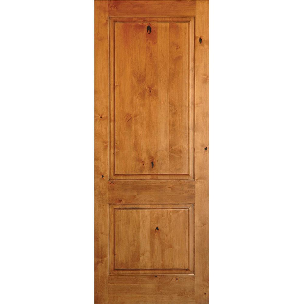 32 in. x 80 in. Rustic Knotty Alder 2-Panel Square Top Solid Wood Stainable Interior Door Slab
