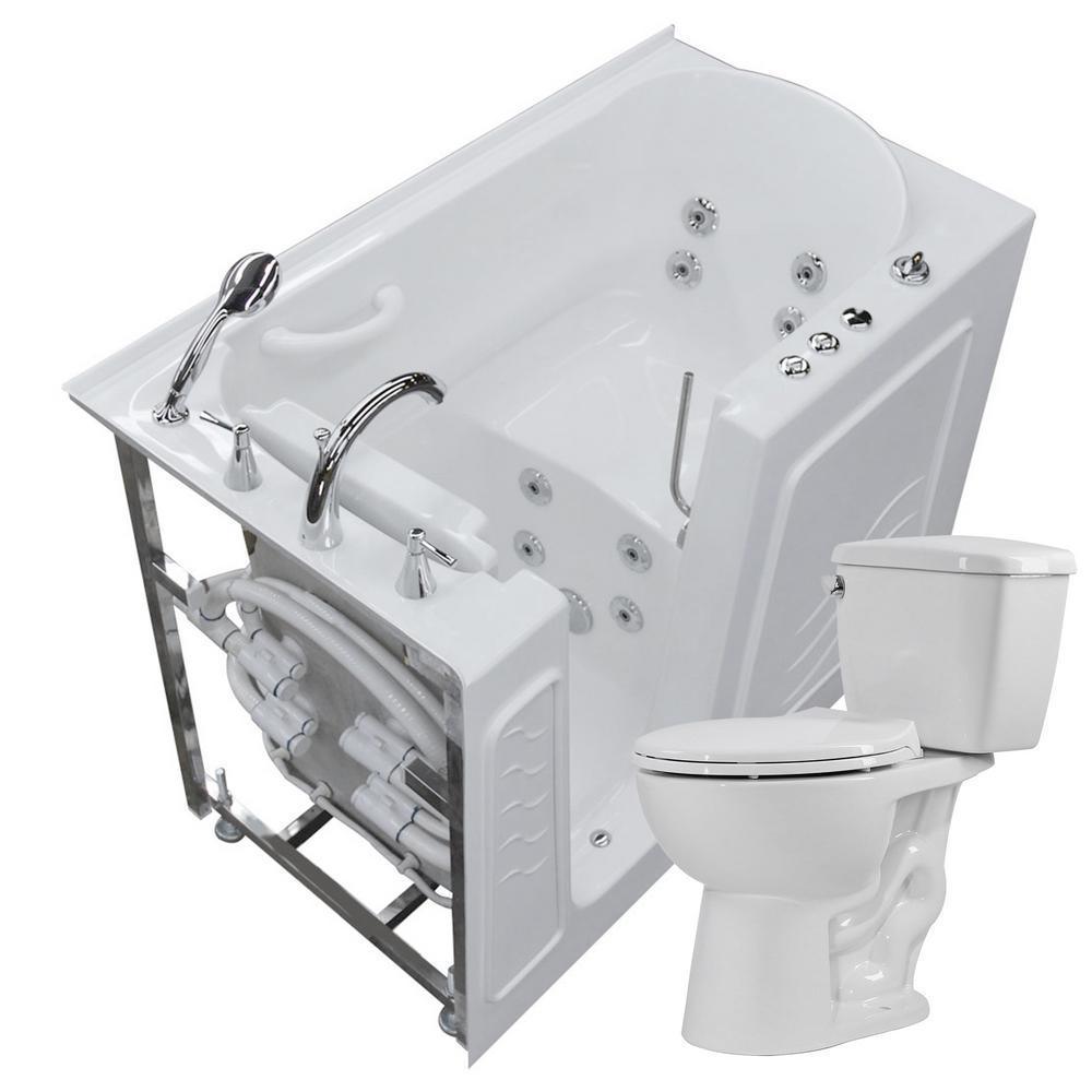 52.8 in. Walk-In Whirlpool Bathtub in White with 1.28 GPF Single Flush Toilet