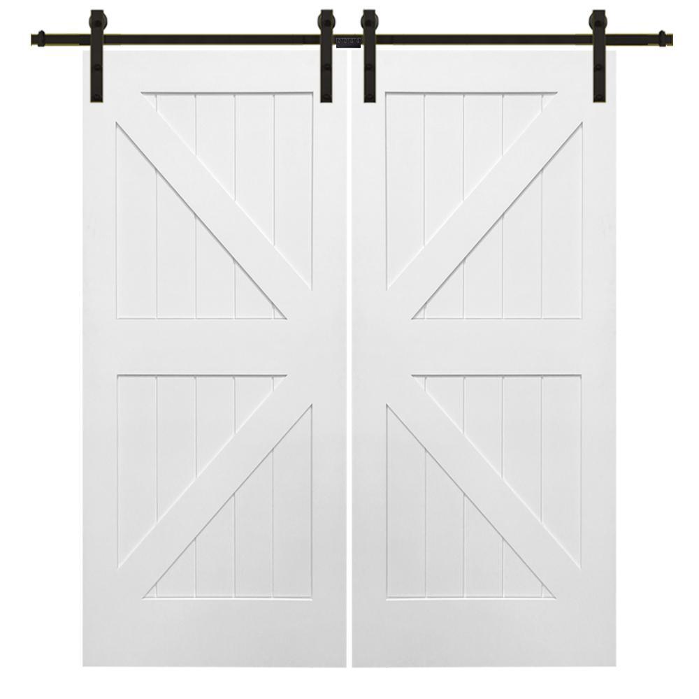 72 in. x 84 in. Primed K-Plank MDF Sliding Barn Door with Hardware Kit