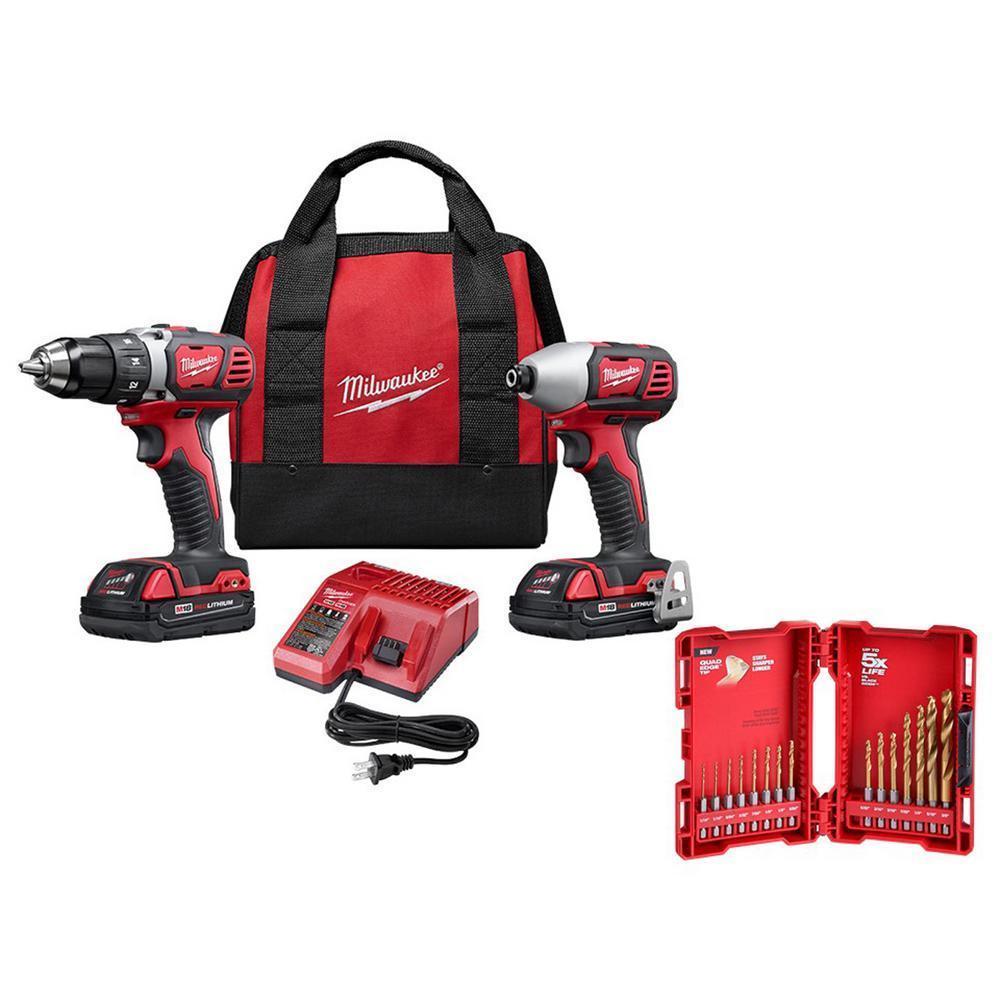 M18 18-Volt Lithium-Ion Cordless Drill Driver/Impact Driver Combo Kit (2-Tool) W/ Titanium Drill Bit Set (15-Piece)