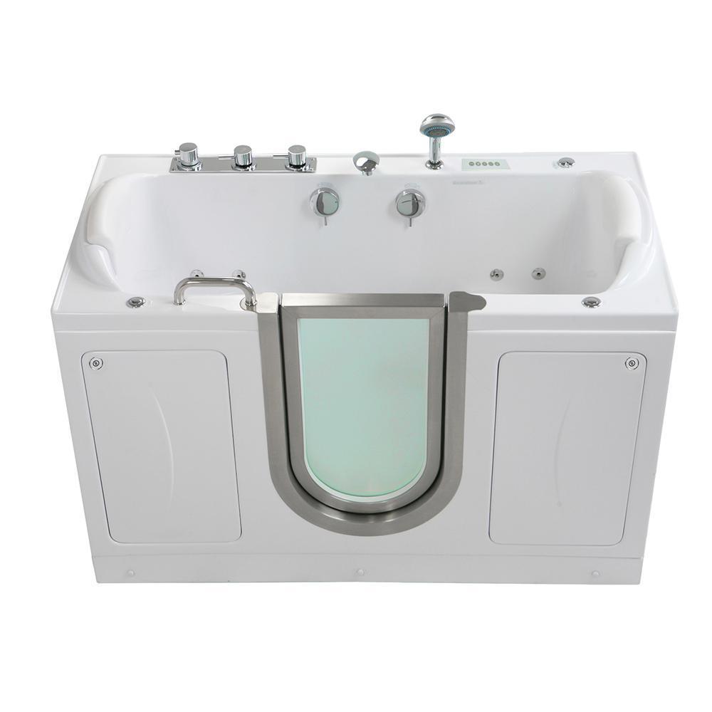 Companion 60 in. Walk-In Whirlpool, MicroBubble and Air Bath Bathtub in White, Heated Seat, Digital Control, Dual Drain