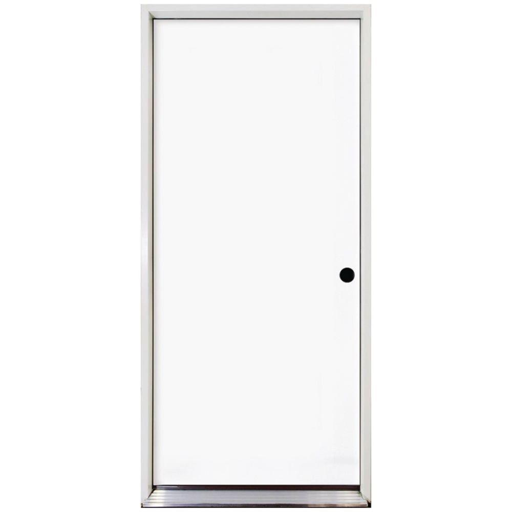 24 in. x 80 in. Premium Flush Primed White Left-Hand Outswing Steel Prehung Front Door with 4-9/16 in. Frame