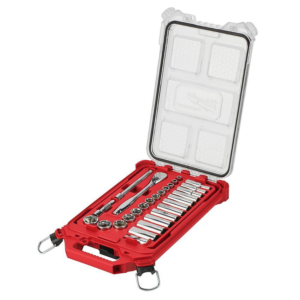 3/8 in. Drive SAE Ratchet and Socket Mechanics Tool Set with Packout Case (28-Piece)