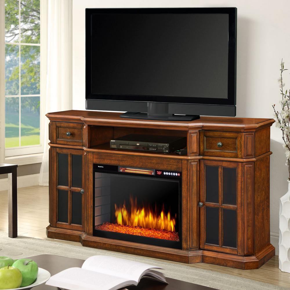 Sinclair 60 in. Bluetooth Media Electric Fireplace TV Stand in Aged Cherry
