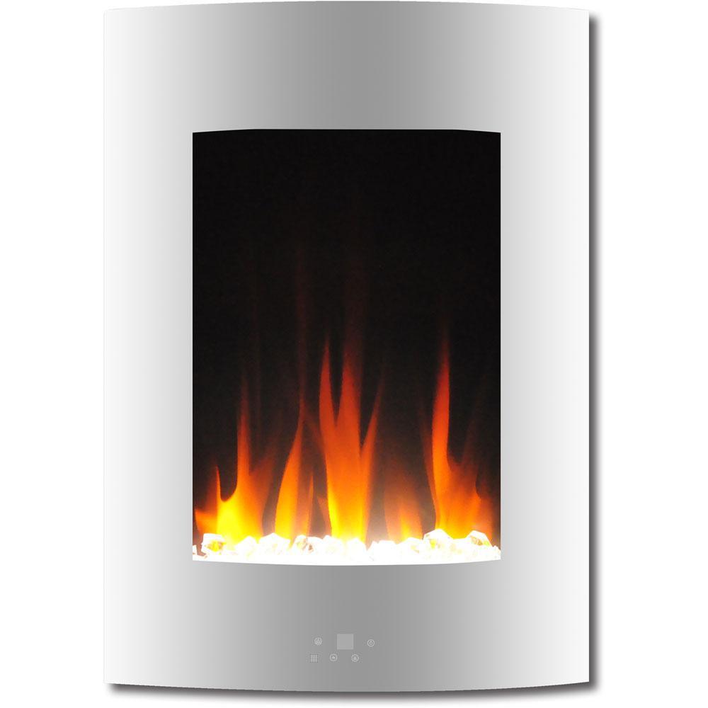19.5 in. Vertical Electric Fireplace in White with Multi-Color Flame and Crystal Display