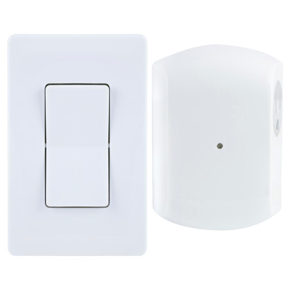Wireless Remote Wall Switch Light Control with Grounded Outlet Receiver