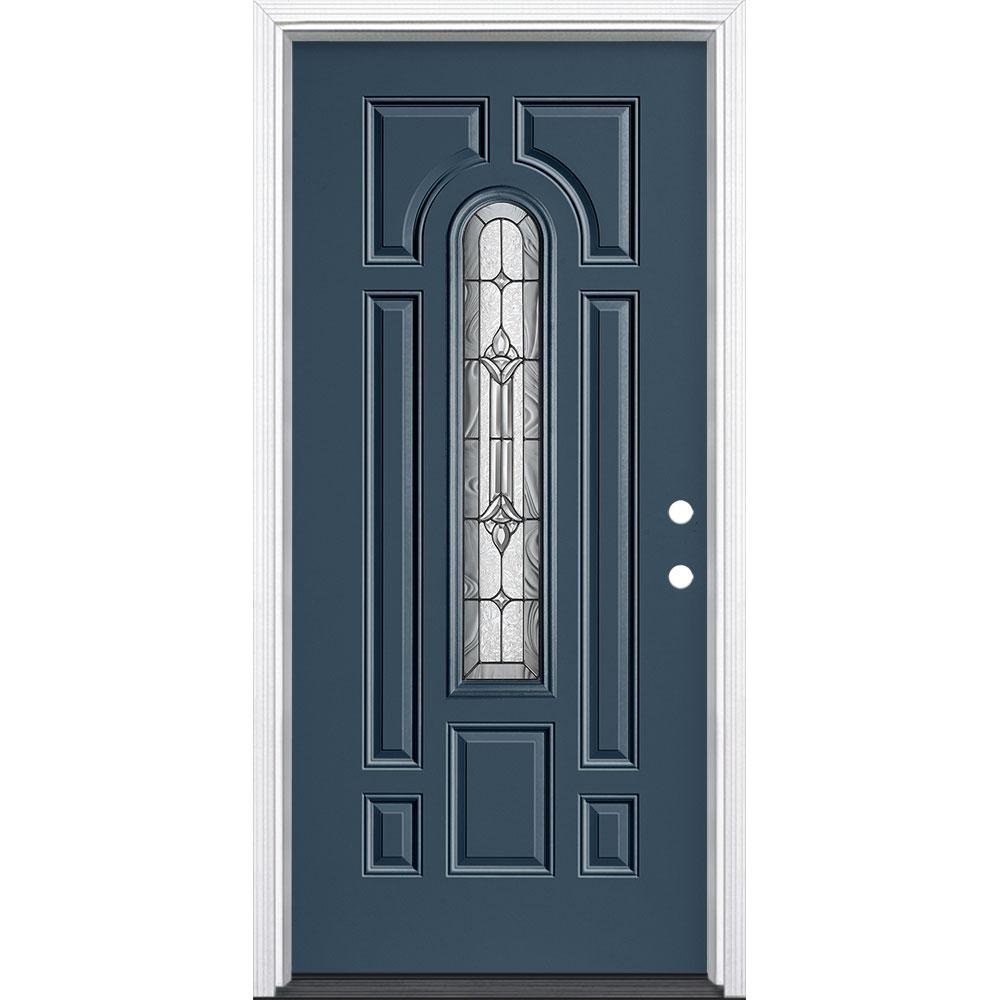 36 in. x 80 in. Providence Center Arch Left Hand Inswing Painted Steel Prehung Front Door with Brickmold, Vinyl Frame