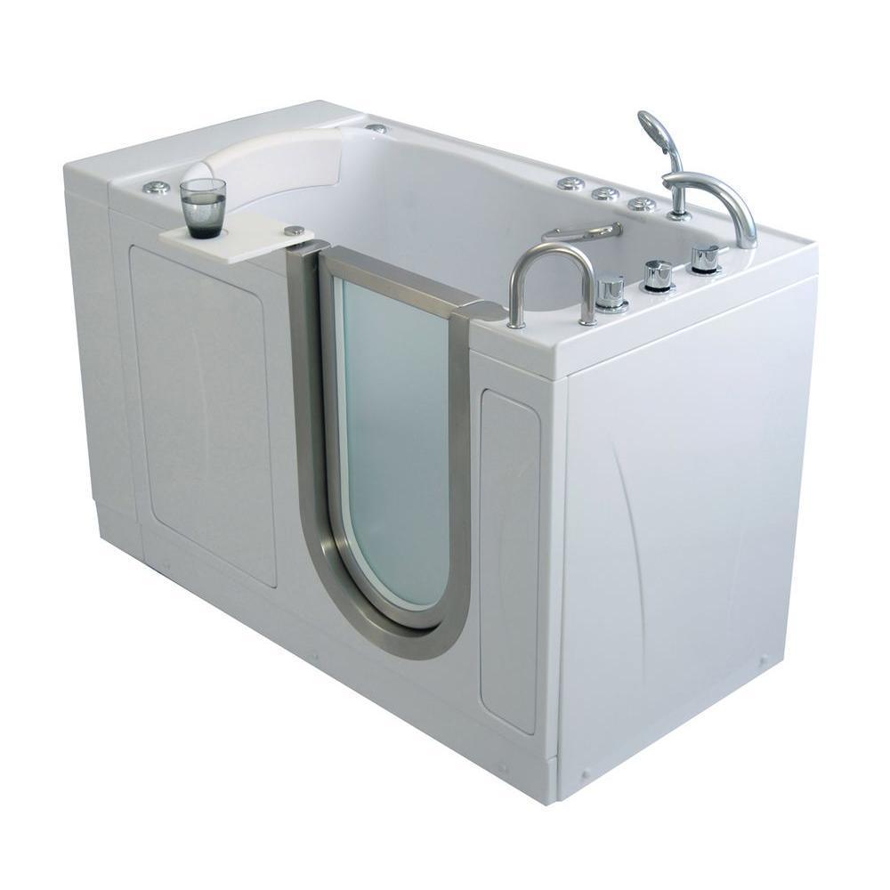 Royal 52 in. Acrylic Walk-In Whirlpool Bathtub in White with Thermostatic Faucet Set, Right 2 in. Dual Drain