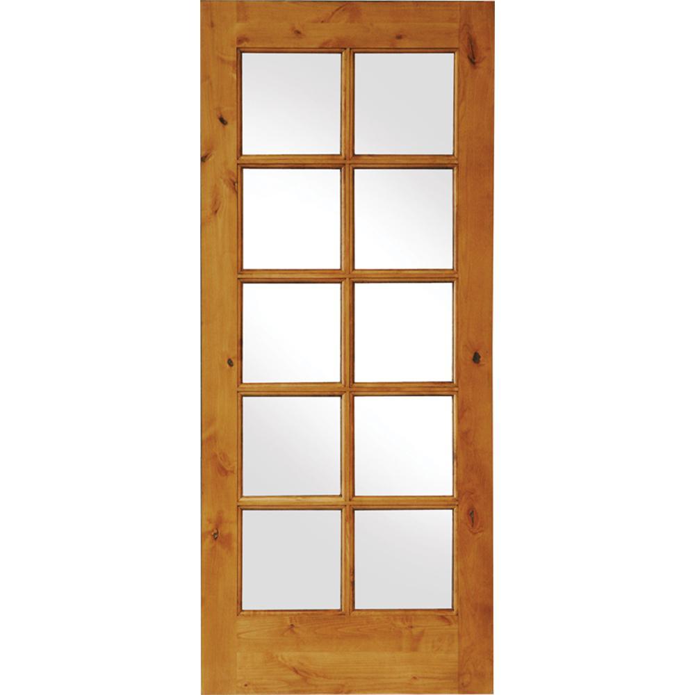 36 in. x 80 in. Rustic Knotty Alder Wood 10-Lite Clear Tempered Glass TDL Stainable Interior Door Slab