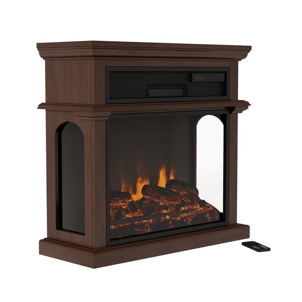 29 in. Freestanding Electric Fireplace with Mantel in Brown