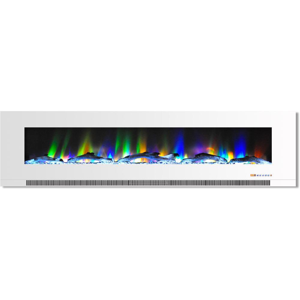 78 in. Wall-Mount Electric Fireplace in White with Multi-Color Flames and Driftwood Log Display