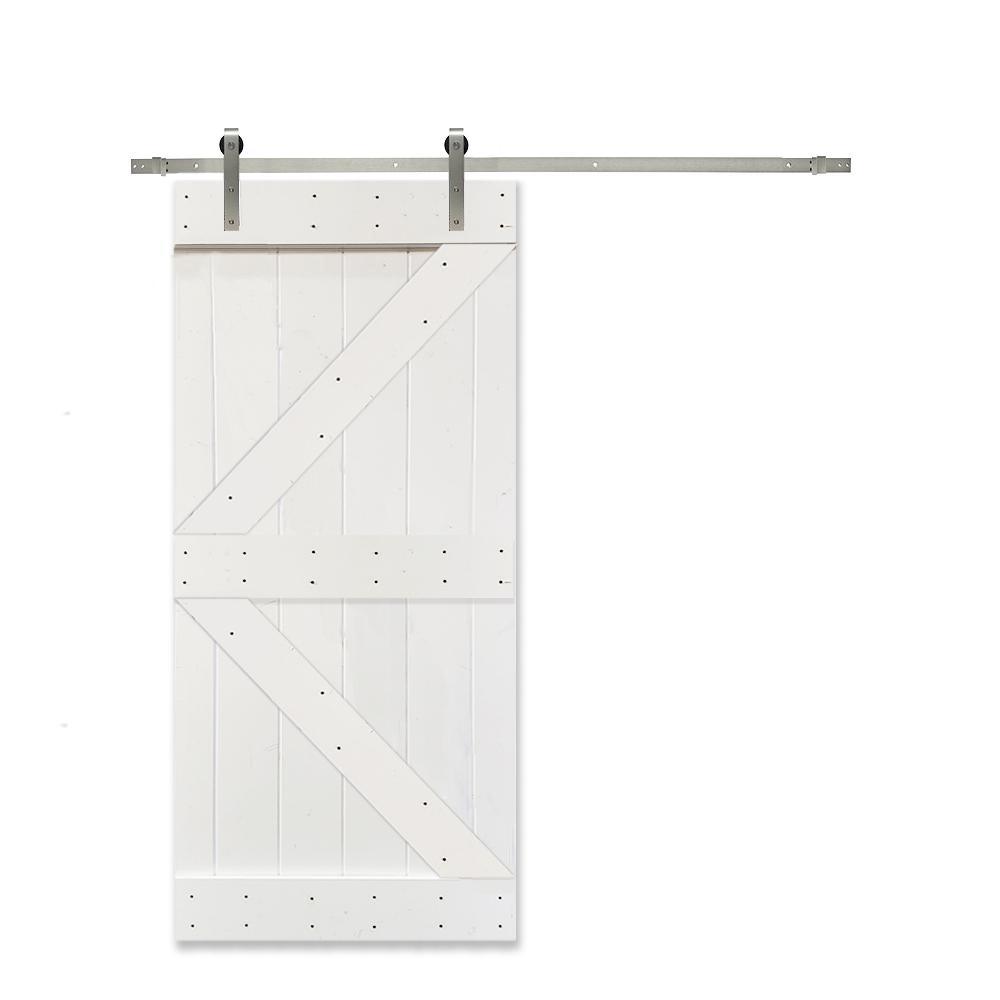 K Series 30 in. x 84 in. White Knotty Pine Wood Interior Sliding Barn Door with Stainless Steel Hardware Kit