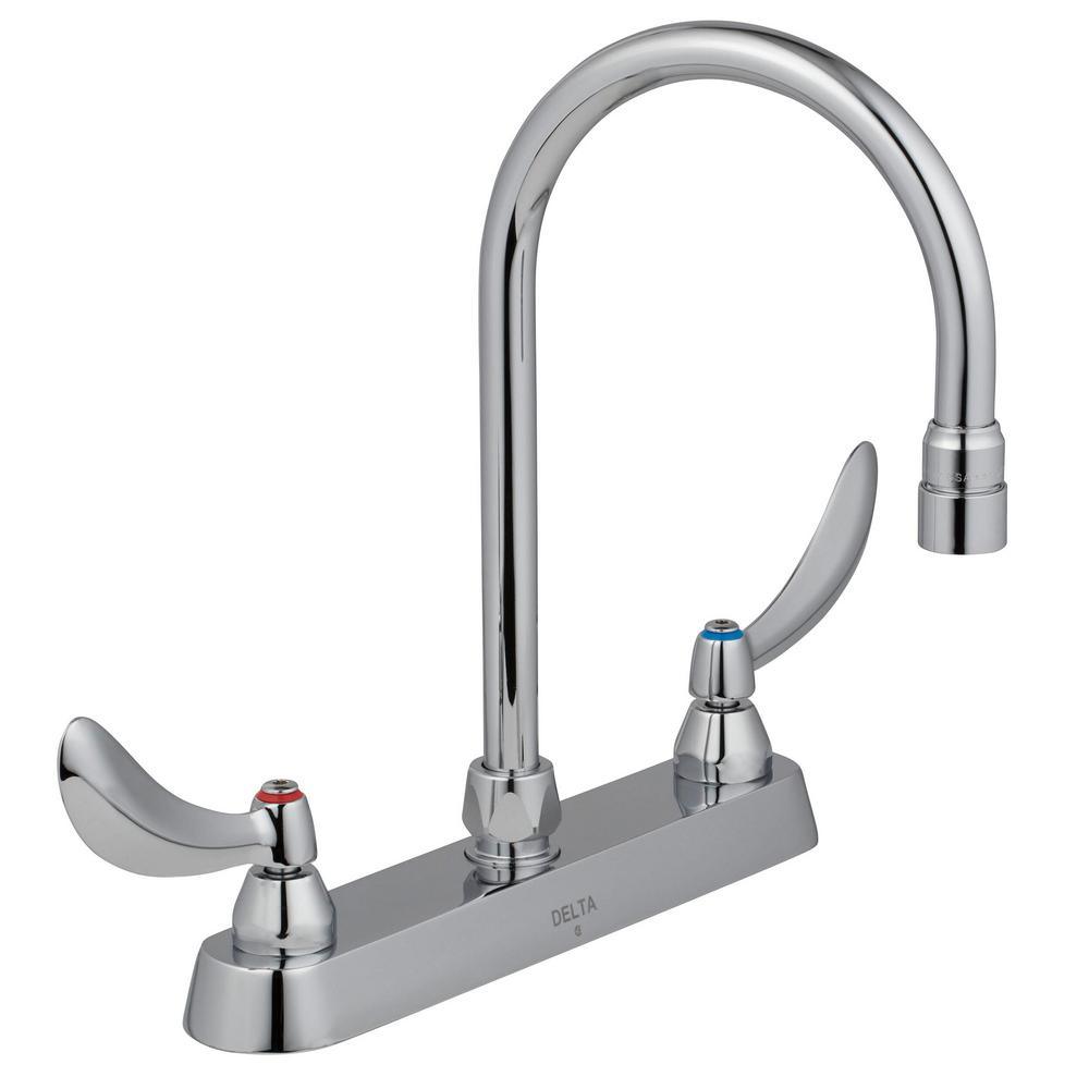 Commercial 2-Handle Kitchen Faucet in Chrome with Lever Blade Handles