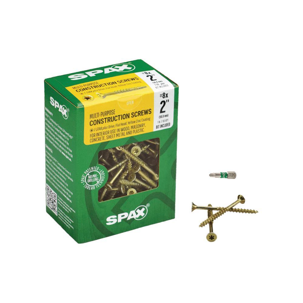 #8 x 2 in. T-Star Plus Drive Flat-Head Partial Thread Yellow Zinc Coated Multi-Material Screw (161-Box)
