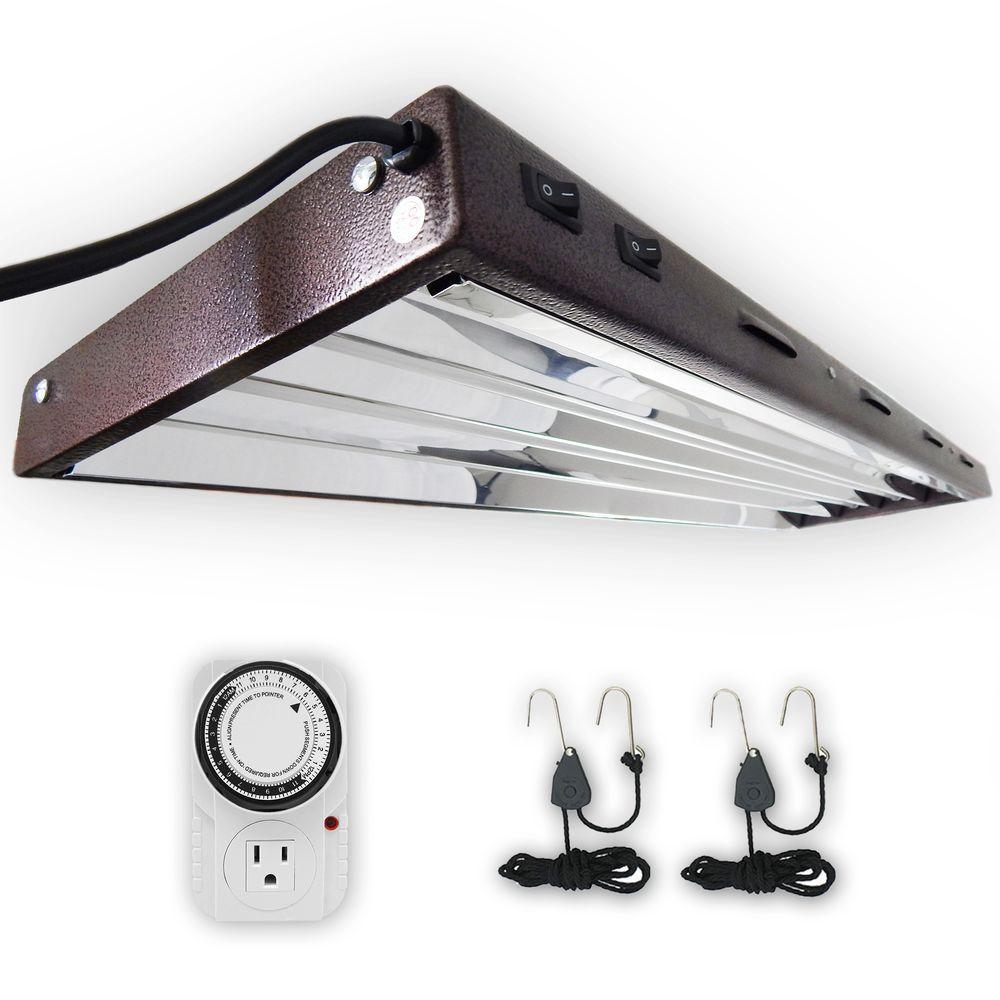 4 ft. 4-Bulb T5 High Output Copper Fluorescent Grow Light Fixture with Timer