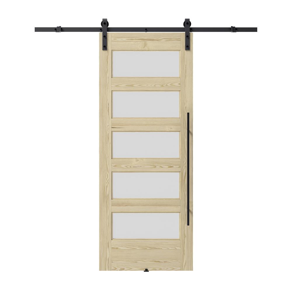 37 in. x 84 in. x 1-1 3/8 in. Chalet Unfinished Knotty Pine Wood Barn Sliding Door Hardware Kit