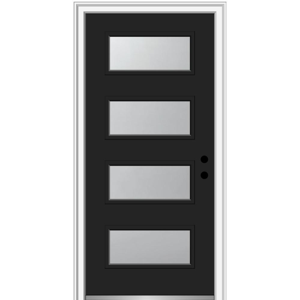 36 in. x 80 in. Celeste Left-Hand Inswing 4-Lite Frosted Glass Painted Steel Prehung Front Door on 6-9/16 in. Frame