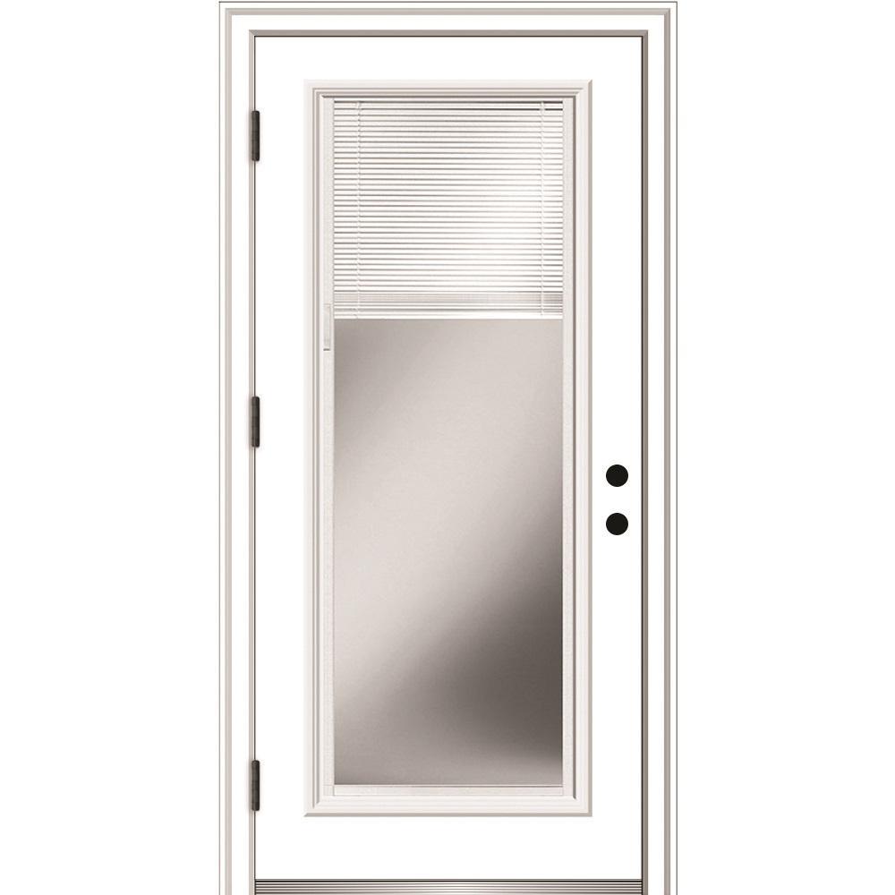 36 in. x 80 in. Internal Blinds Right-Hand Outswing Full Lite Clear Primed Steel Prehung Front Door with Brickmould