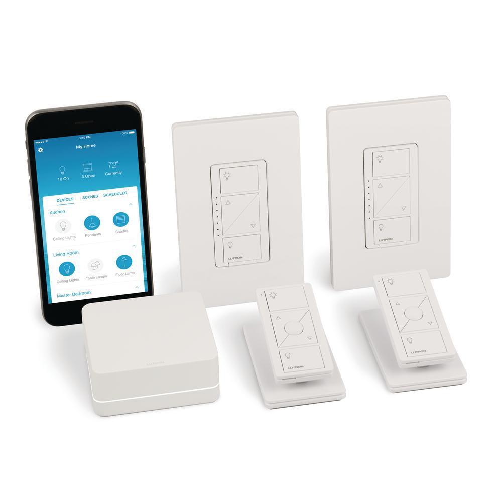 Caseta Wireless Smart Lighting Dimmer Switch (2 count) Starter Kit with Pedestals for Pico Remotes