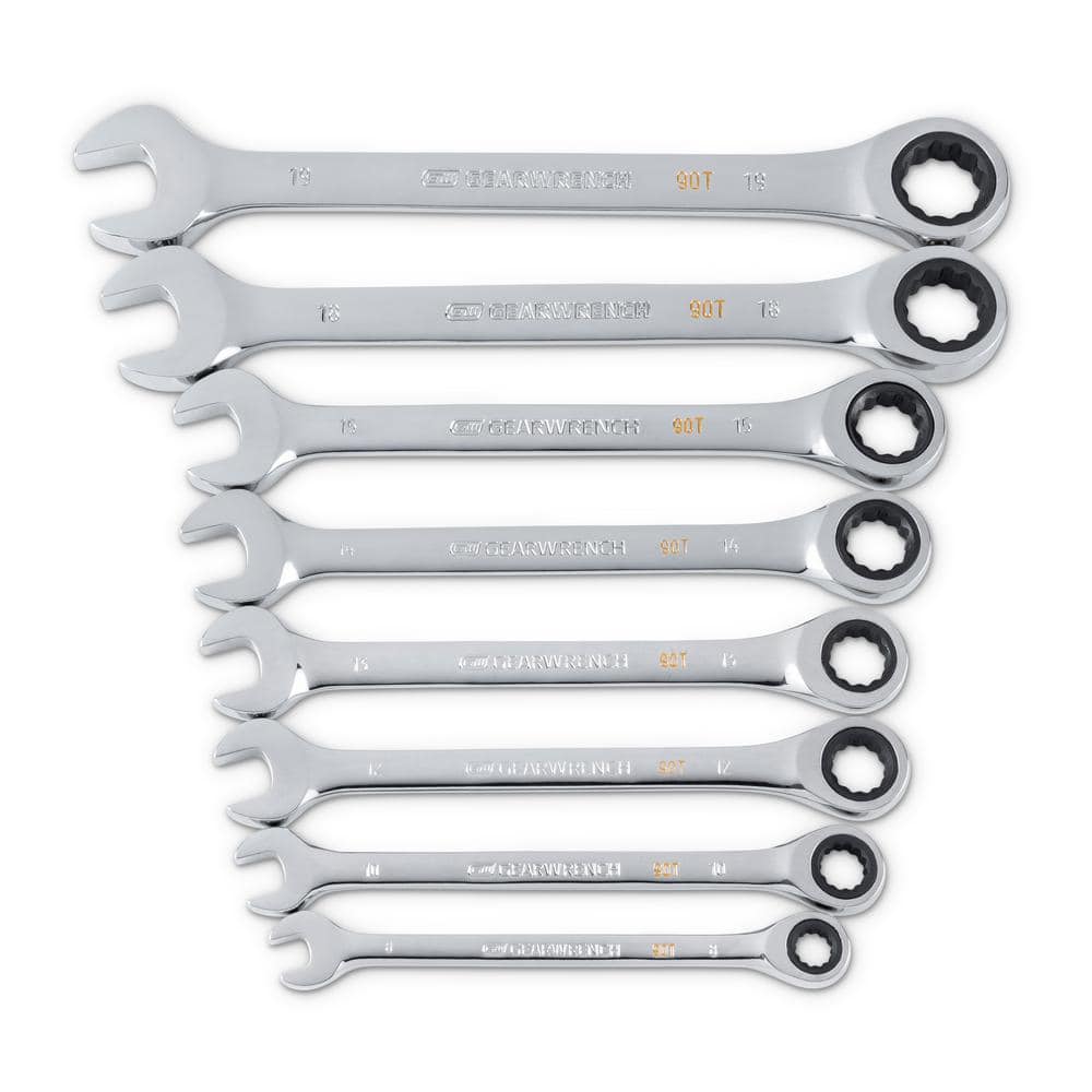 GEARWRENCH SAE 90-Tooth Combination Ratcheting Wrench Tool Set with Tray (8-Piece)