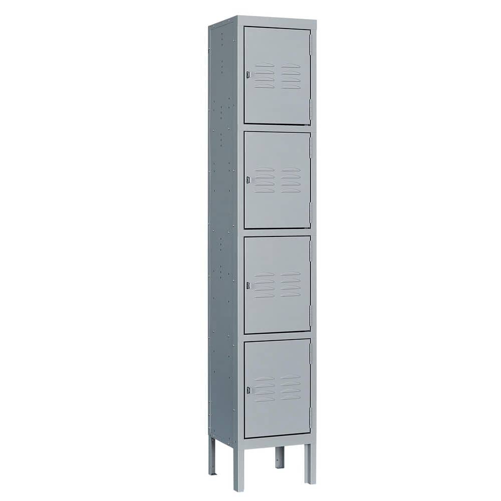 Mlezan 4-Tier Metal Locker 4 Doors Storage Shelves Locker 12 in. D x 12 in. W x 66 in. H in Gray for Employees Workers Students