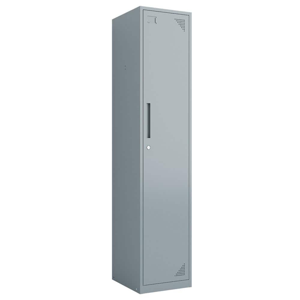 Mlezan 2-Tier 17 in. D x 15 in. W x 71 in. H Metal Locker Single Door Grey Storage Shelves Locker for Employees Workers