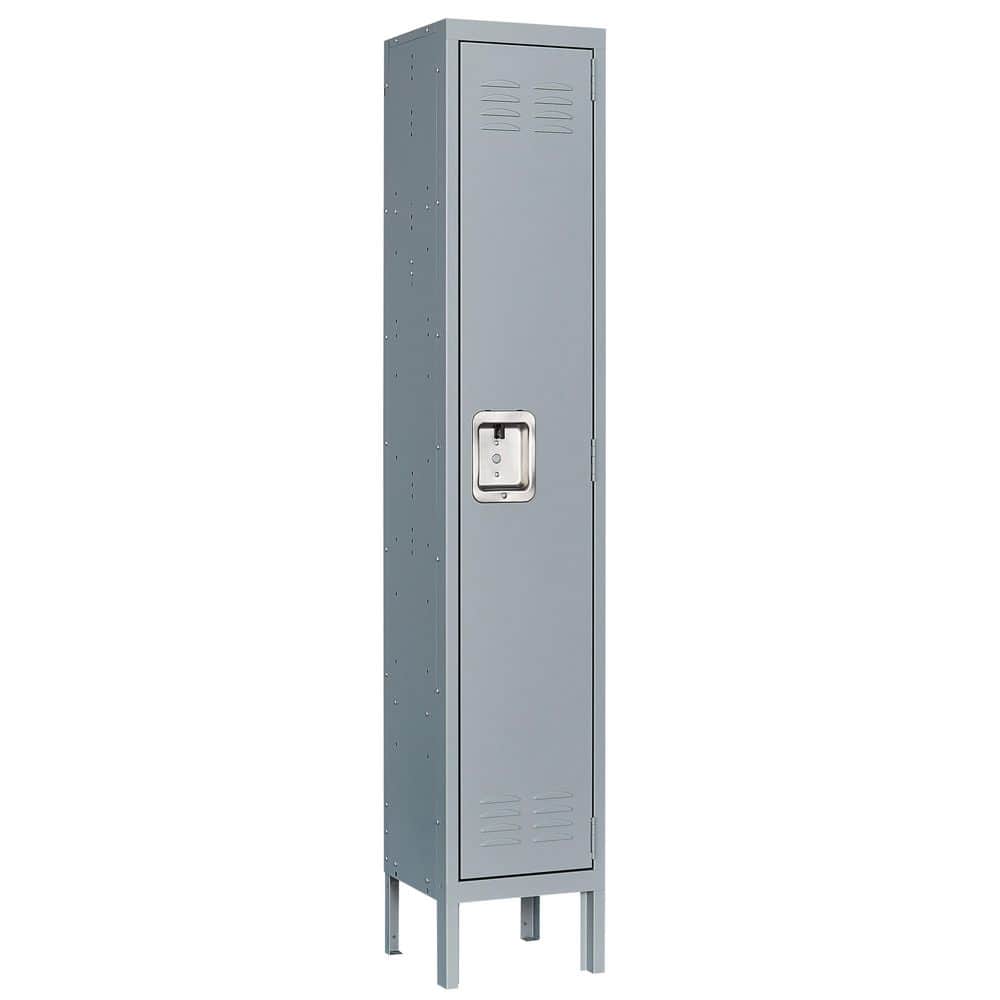 Mlezan Metal Locker Cabinet Single Tier 12 in. D x 12 in. W x 66 in. H in Gray Steel for Gym School Changing Room