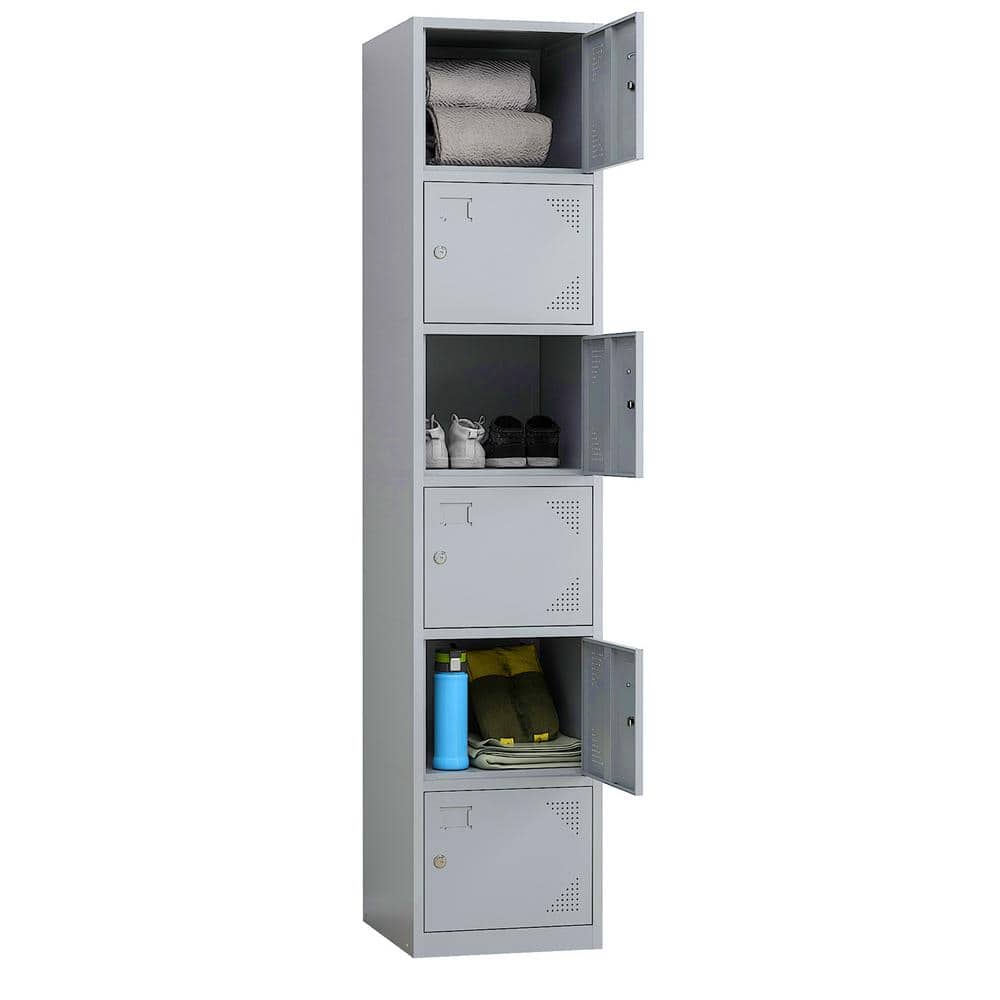 Mlezan Storage Locker 6 Door with Keys Gray Locker Cabinet for Employees School Gym Dormitory 17 in. D x 15 in. W x 71 in. H