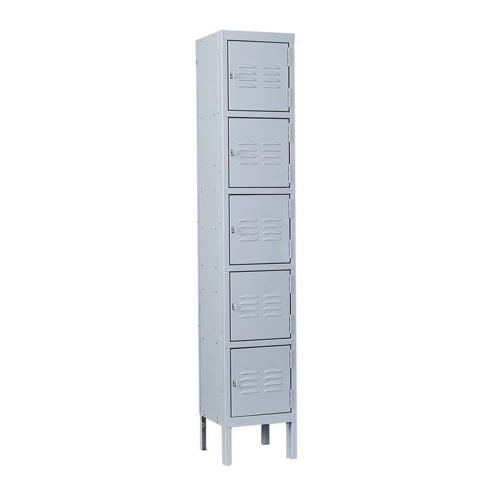Mlezan 5-Tier Shelf Metal Locker for Employees Students Storage Cabinet Locker in Gray