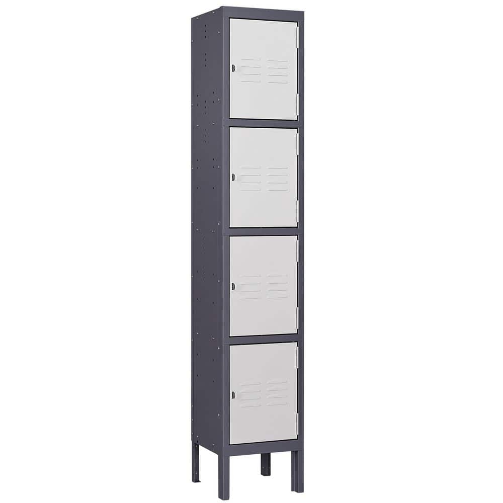 Mlezan 4-Tier Metal Locker 4 Doors Storage Shelves Locker 12 in. D x 12 in. W x 66 in. H in Gray White for Employees Workers
