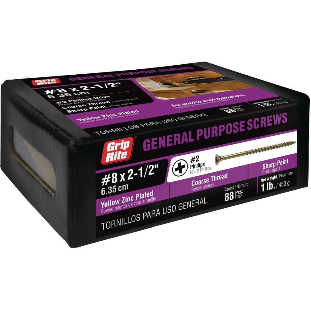 Grip-Rite #8 x 2-1/2 in. Phillips Bugle-Head Coarse Thread Gold Screws (1 lb./Pack)