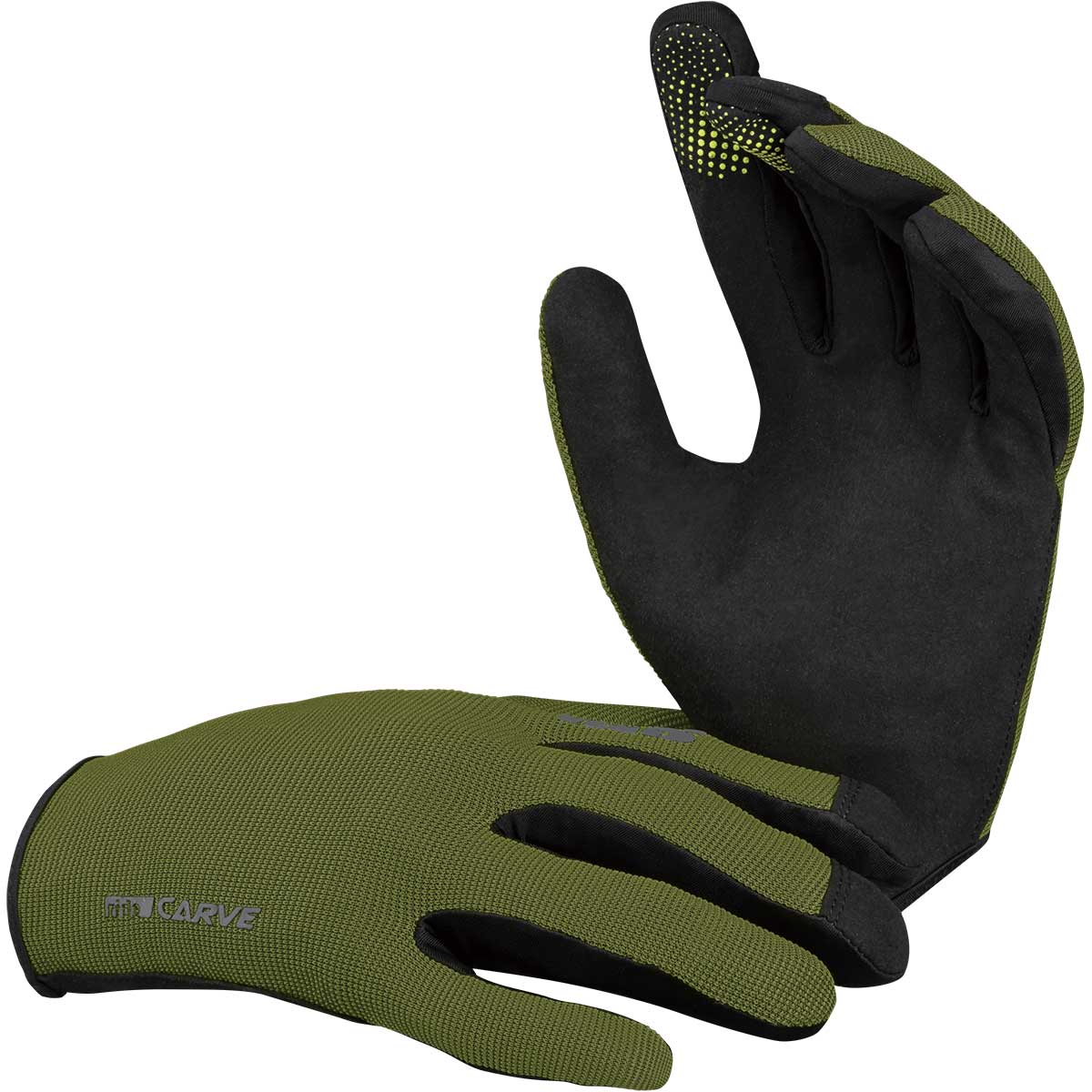 iXS Carve Mens Mountain Bike Full Finger Gloves, Olive Green, Slip On, Medium