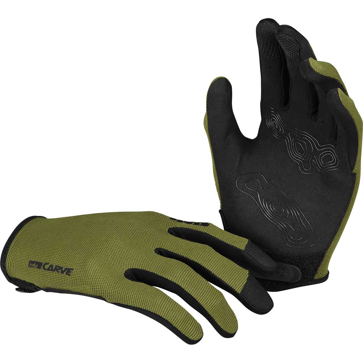 iXS Carve Digger Mens Mountain Bike Full Finger Gloves, Olive Green, Large