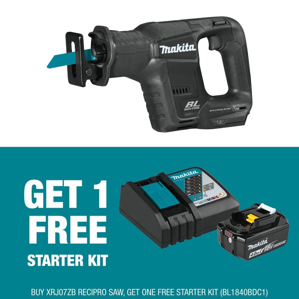 Makita 18V LXT Sub-Compact Brushless Recipro Saw with bonus 18V 4.0Ah LXT Lithium-Ion Battery and Charger Starter Pack