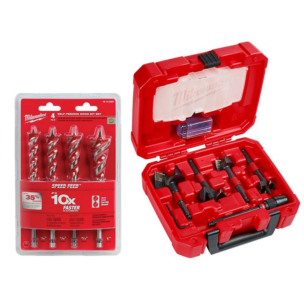 Milwaukee SPEED FEED Auger Wood Drilling Bit Set with Switch Blade Plumber's Kit (9-Piece)