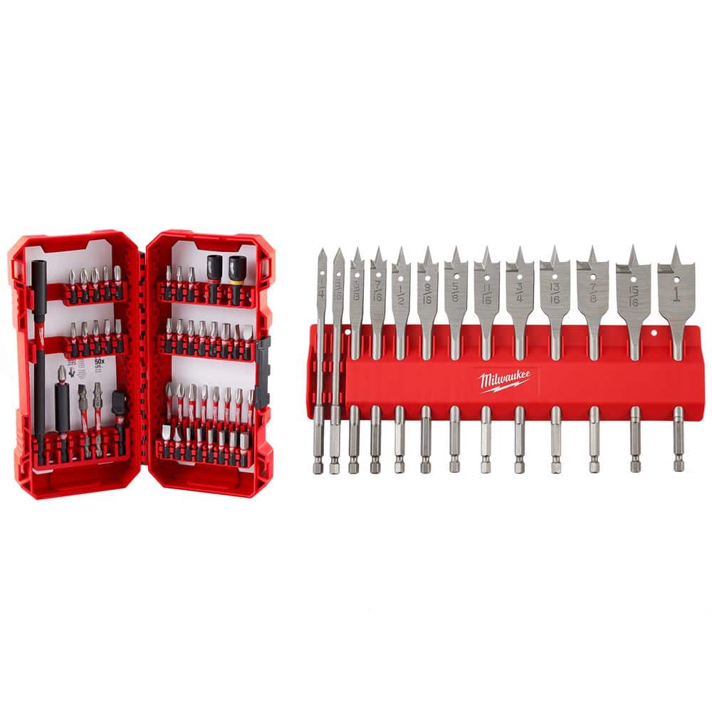 Milwaukee SHOCKWAVE Impact Duty Alloy Steel Screw Driver Bit Set with High Speed Wood Spade Bit Set (58-Piece)