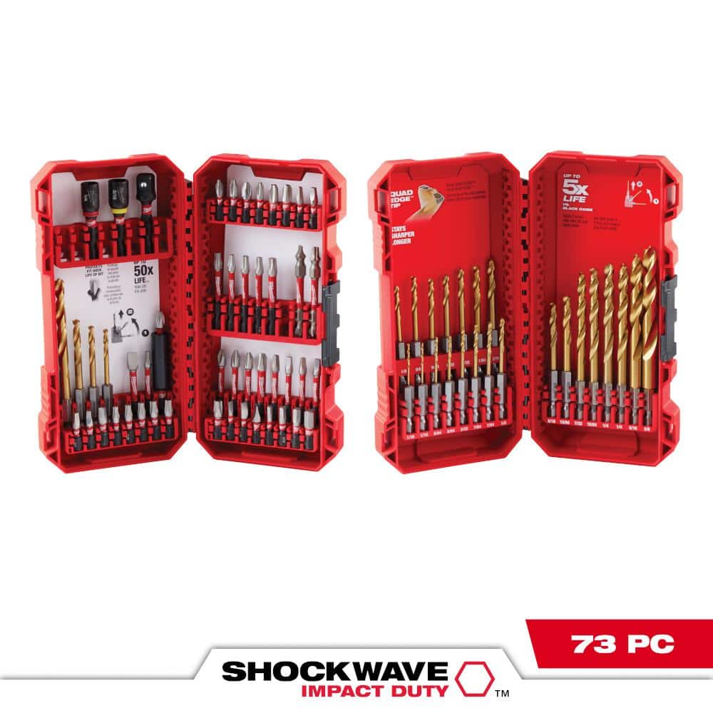Milwaukee SHOCKWAVE Impact Duty Alloy Steel Screw Driver Bit Set and SHOCKWAVE Impact Duty Titanium Drill Bit Set (73-Piece)