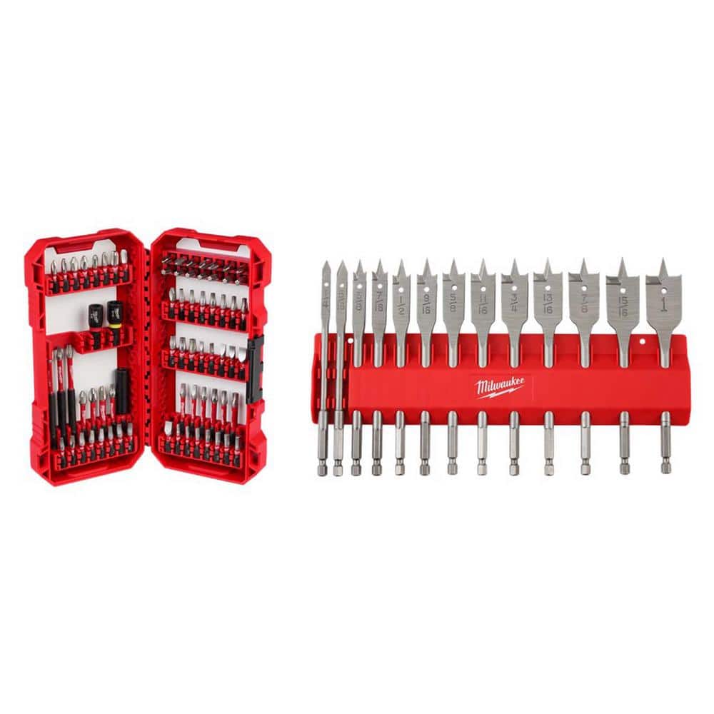 Milwaukee SHOCKWAVE Impact Duty Alloy Steel Screw Driver Bit Set & High Speed Wood Spade Bit Set (83-Piece)