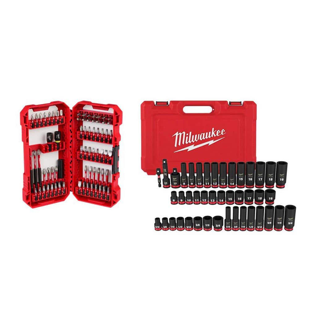 Milwaukee SHOCKWAVE Impact Duty Alloy Steel Screw Driver Bit Set & 3/8 in. Drive Impact Socket Set (113-Piece)