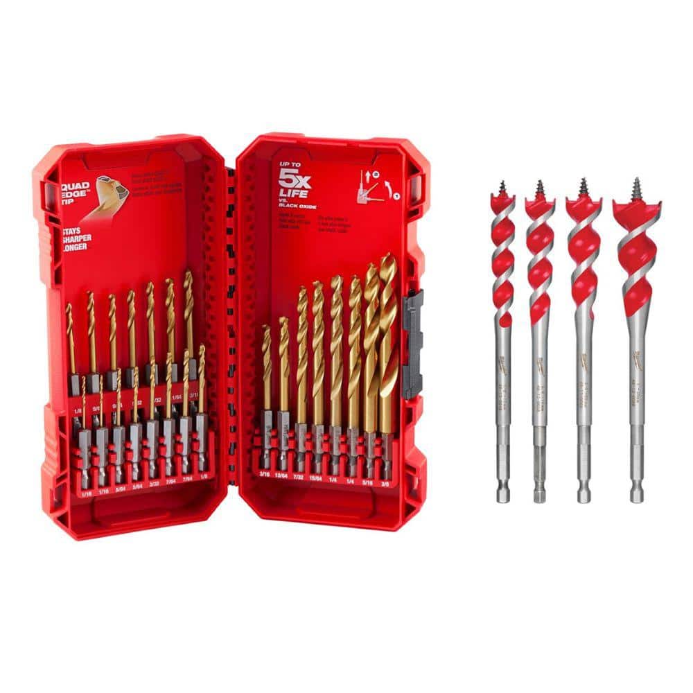 Milwaukee SHOCKWAVE IMPACT DUTY Titanium Drill Bit Set with SPEED FEED Auger Wood Drilling Bit Set (27-Piece)