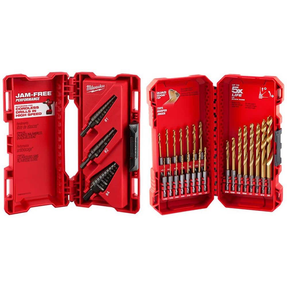 Milwaukee Black Oxide Step Drill Bit Set with SHOCKWAVE Impact Duty Titanium Drill Bit Set (26-Piece)
