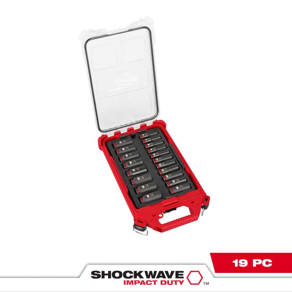 Milwaukee SHOCKWAVE Impact-Duty 3/8 in. Drive Metric Deep Well Impact PACKOUT Socket Set (19-Piece)