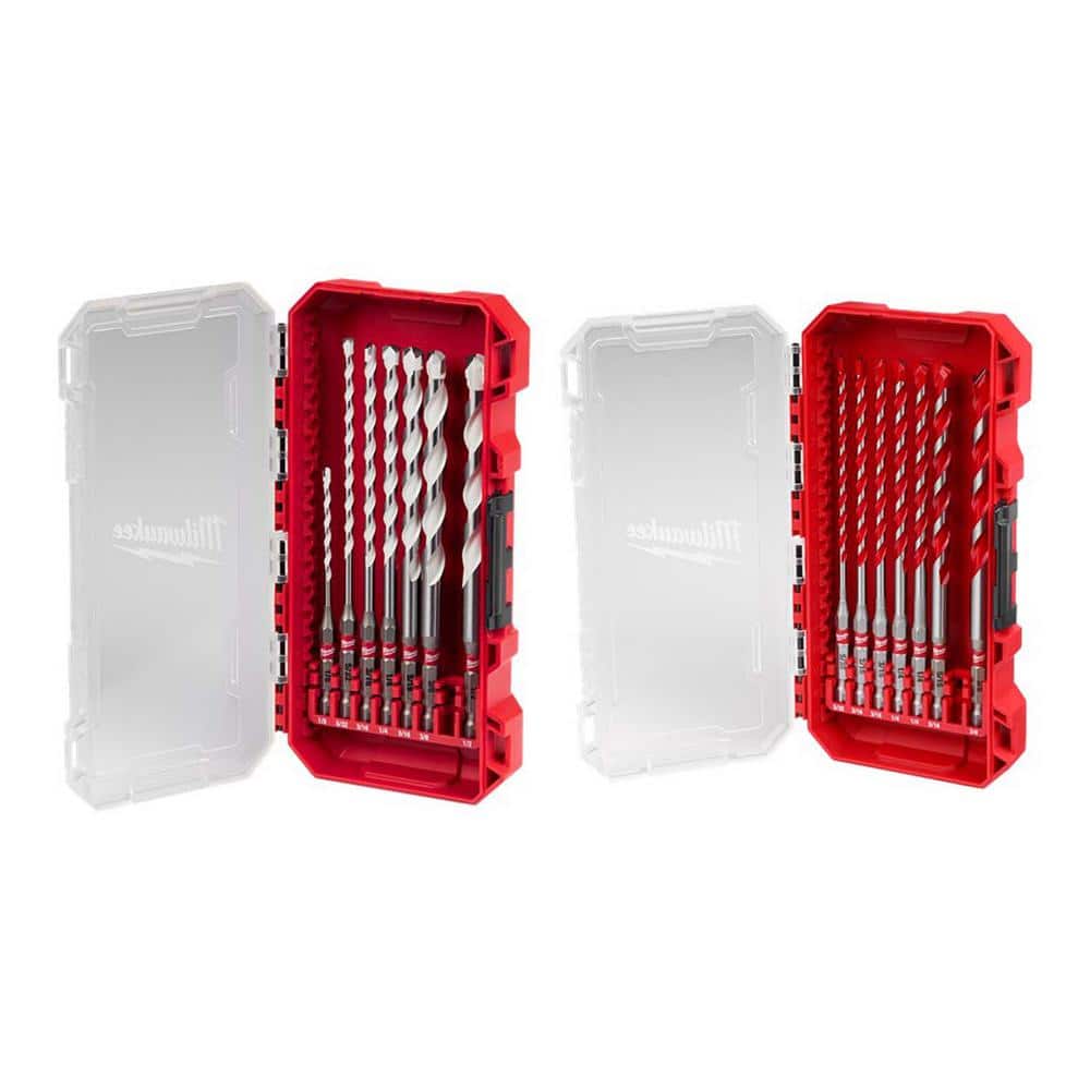 Milwaukee SHOCKWAVE Carbide Multi-Material Drill Bit Set with Shockwave Carbide Hammer Drill Bit Kit (14-Piece)