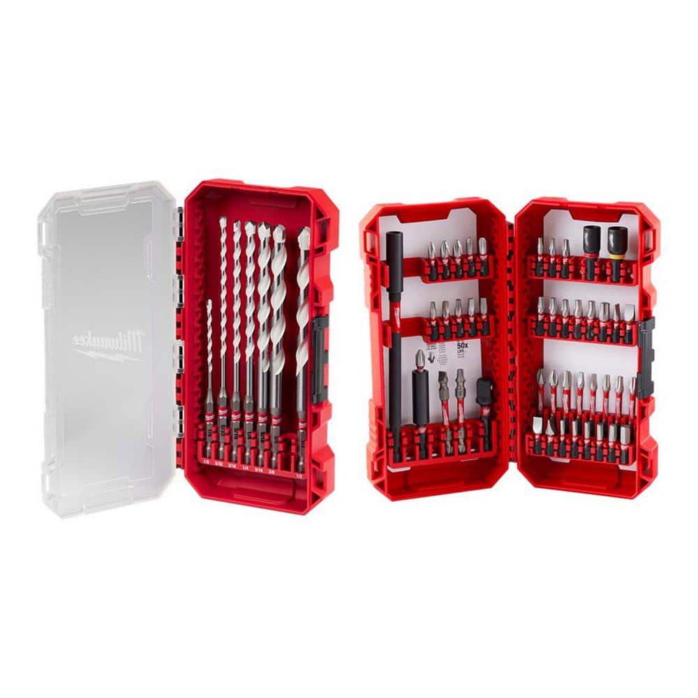 Milwaukee SHOCKWAVE Carbide Multi-Material Drill Bit Set with SHOCKWAVE Impact Duty Alloy Steel Screw Driver Bit Set (52-Piece)